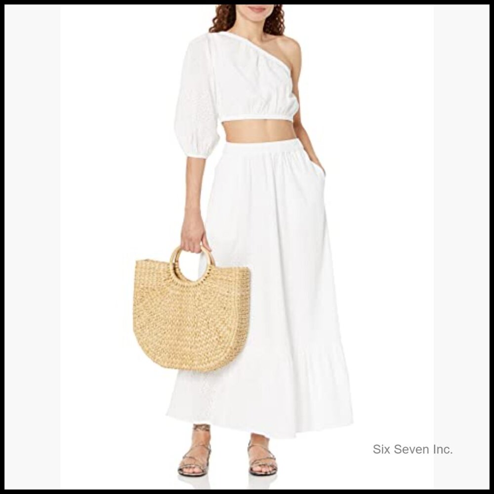 Cotton Eyelet Tiered Midi Skirt, Elastic Waist Pull-On Casual - Picture 4 of 7